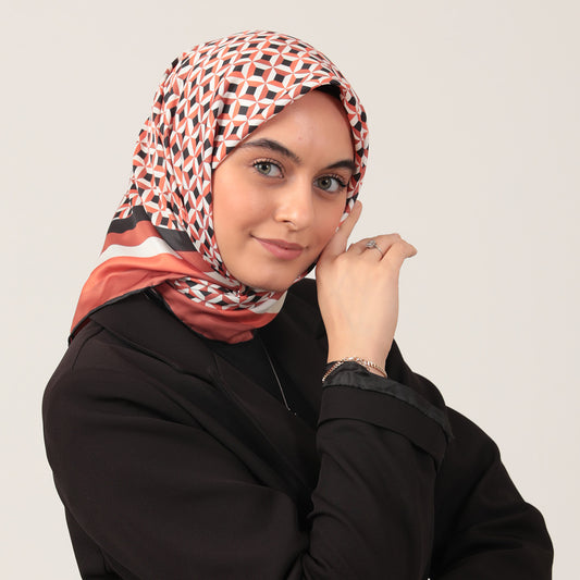 Twill Eşarp - Hipnoz Desen - Kiremit