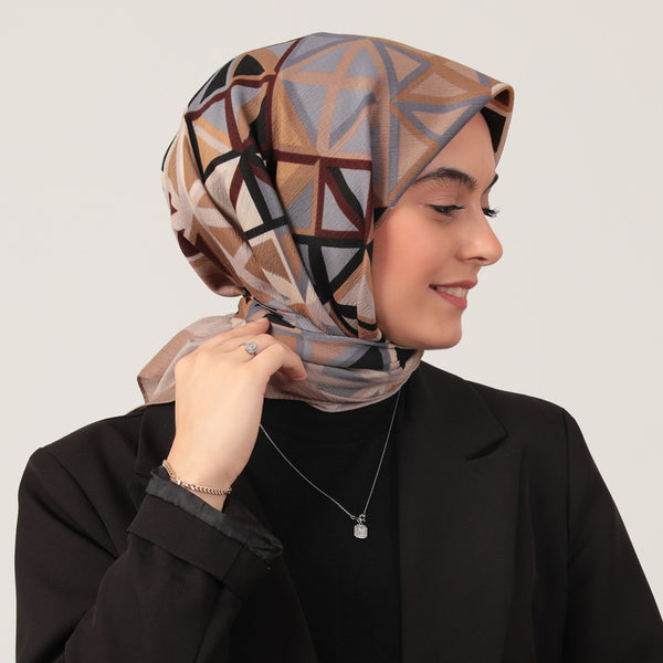 Pamuklu Bürümcük Eşarp - Prizma Desen - Vizon