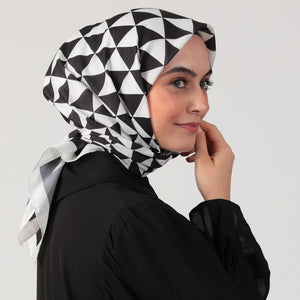 Pamuk İpek Eşarp - Üçgen Desen - Beyaz