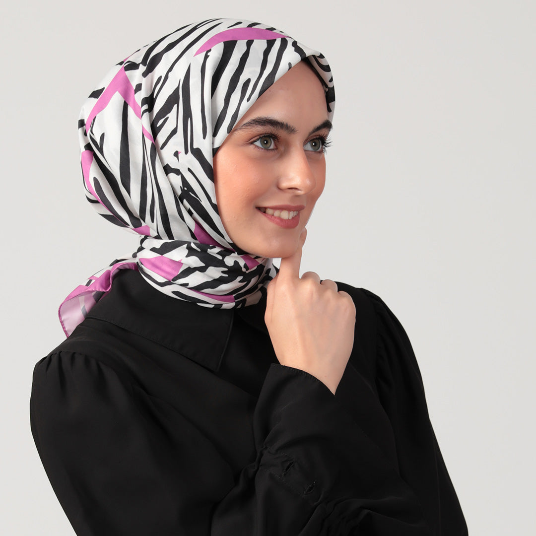 Pamuk İpek Eşarp - Zebra Desen - Eflatun