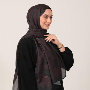 Pamuk İpek Şal - Mistik Desen - Siyah Bordo