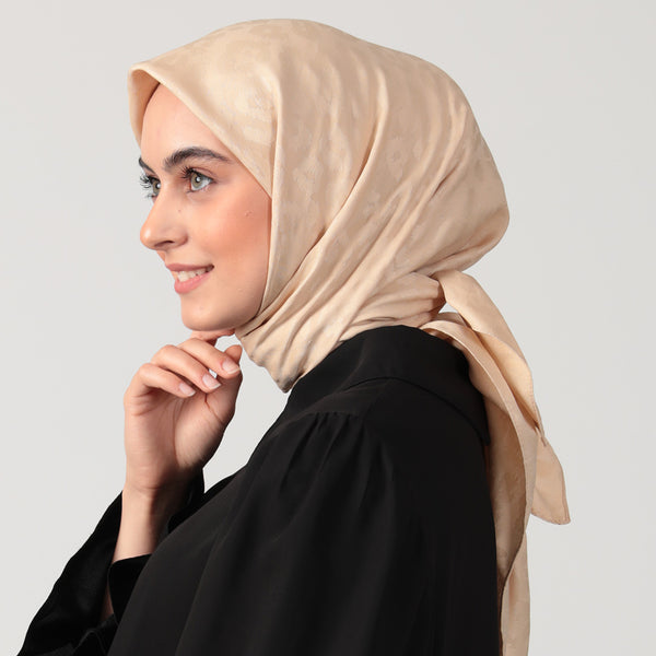 Pamuk Jakar - Leopar Desen Eşarp - Sarı Bej