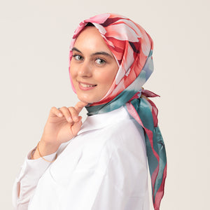 Pamuk İpek Eşarp - Lotus Desen - Petrol Yeşili