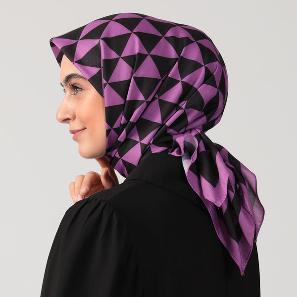 Pamuk İpek Eşarp - Üçgen Desen - Eflatun