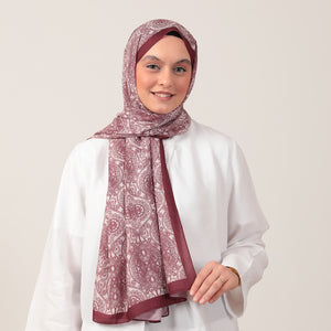 Pamuk İpek Şal - Mandala Desen - Bordo Krem