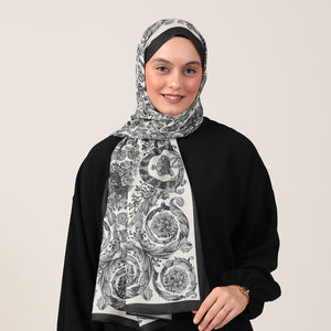 Pamuk İpek Şal - Dönence Desen - Beyaz