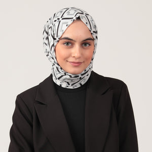 Pamuk İpek Şal - Yeni Baklava Desen - Siyah Beyaz