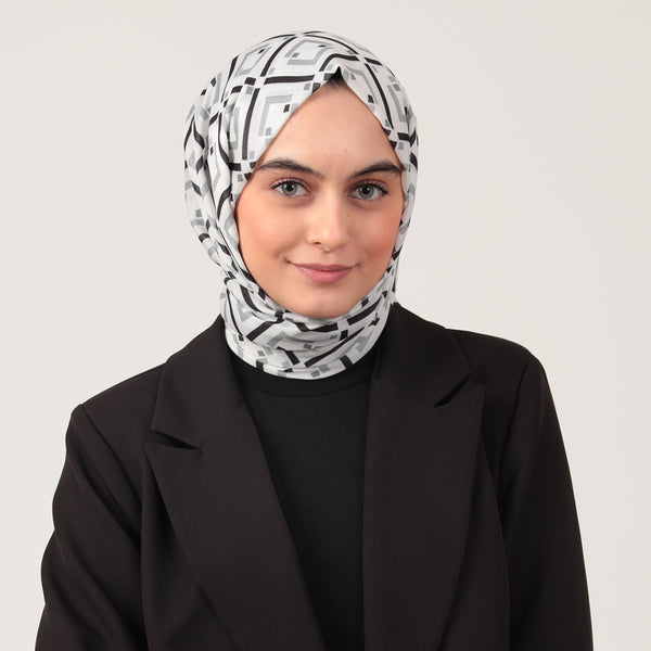 Pamuk İpek Şal - Yeni Baklava Desen - Siyah Beyaz