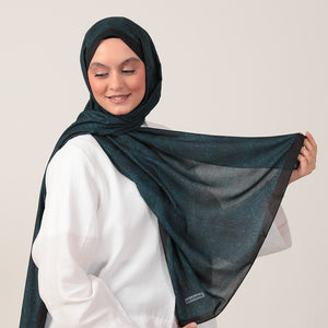 Pamuk İpek Şal - Mandala Desen - Petrol Yeşili