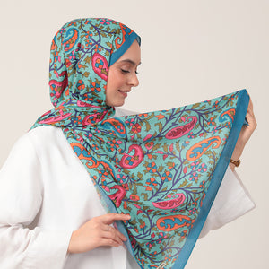 Pamuk İpek Şal - Etnik Floral Desen - Cam Göbeği