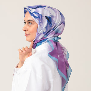 Pamuk İpek Eşarp - Lotus Desen - Eflatun