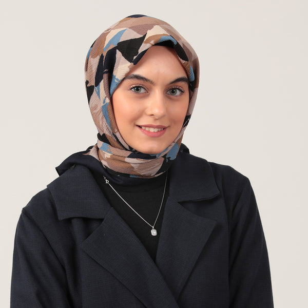 Pamuklu Bürümcük Eşarp - Üçgen Desen - Vizon Laci