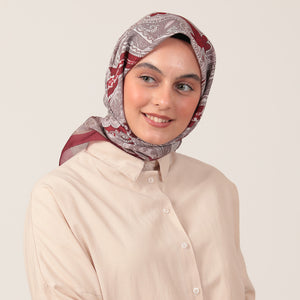 Pamuk İpek Eşarp - Hint Desen - Koyu Bordo