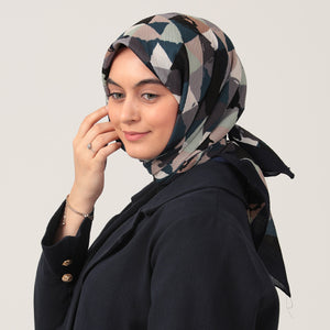 Pamuklu Bürümcük Eşarp - Üçgen Desen - Laci Yeşil