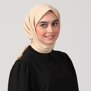 Pamuk Jakar - Kazayağı Desen Eşarp - Sarı Bej