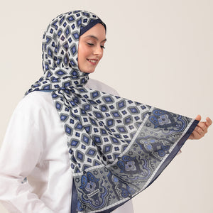 Pamuk İpek Şal - Orient Desen - Lacivert
