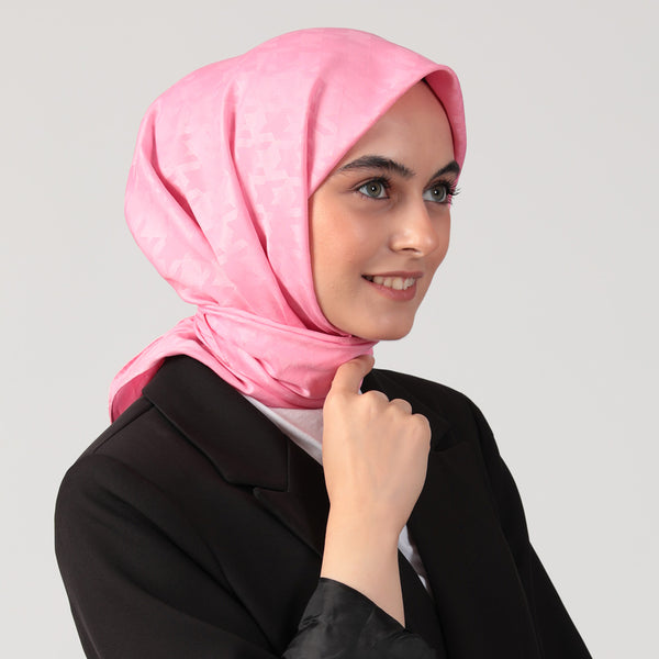Pamuk Jakar - Büyük Kazayağı Desen Eşarp - Pembe