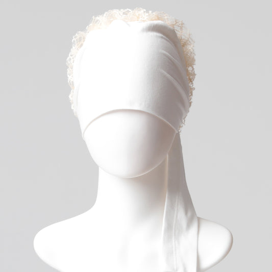 Dantel Topuzlu Dikişsiz Bone - Kaliteli Özel Üretim - Krem