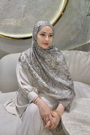 Pamuk İpek Şal - Marakeş Desen - Vizon