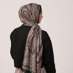 Pamuk İpek Şal - Hint Desen - Gold