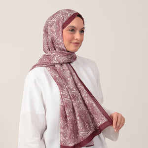 Pamuk İpek Şal - Mandala Desen - Bordo Krem