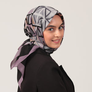 Pamuklu Bürümcük Eşarp - Prizma Desen - Lila