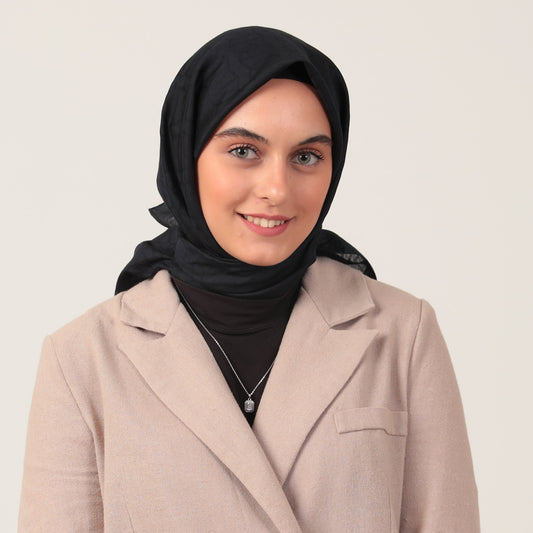 Yün İpek Eşarp - Zincir Desen - Koyu Lacivert