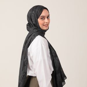 Pamuk İpek Şal - Mistik Desen - Siyah Beyaz