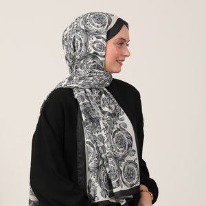 Pamuk İpek Şal - Dönence Desen - Beyaz