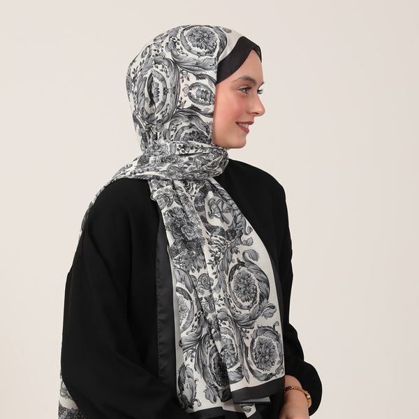 Pamuk İpek Şal - Dönence Desen - Beyaz