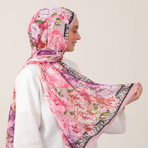 Pamuk İpek Şal - Floral Desen - Pembe