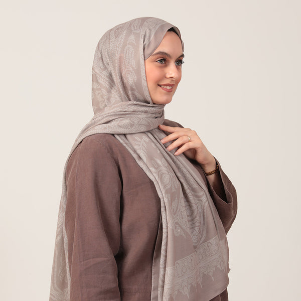 Pamuk İpek Şal - Mistik Desen - Açık Vizon