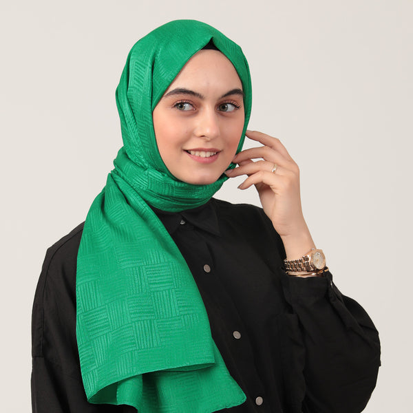 Pamuk Jakar Çizgi Desen Şal - Benetton Yeşili