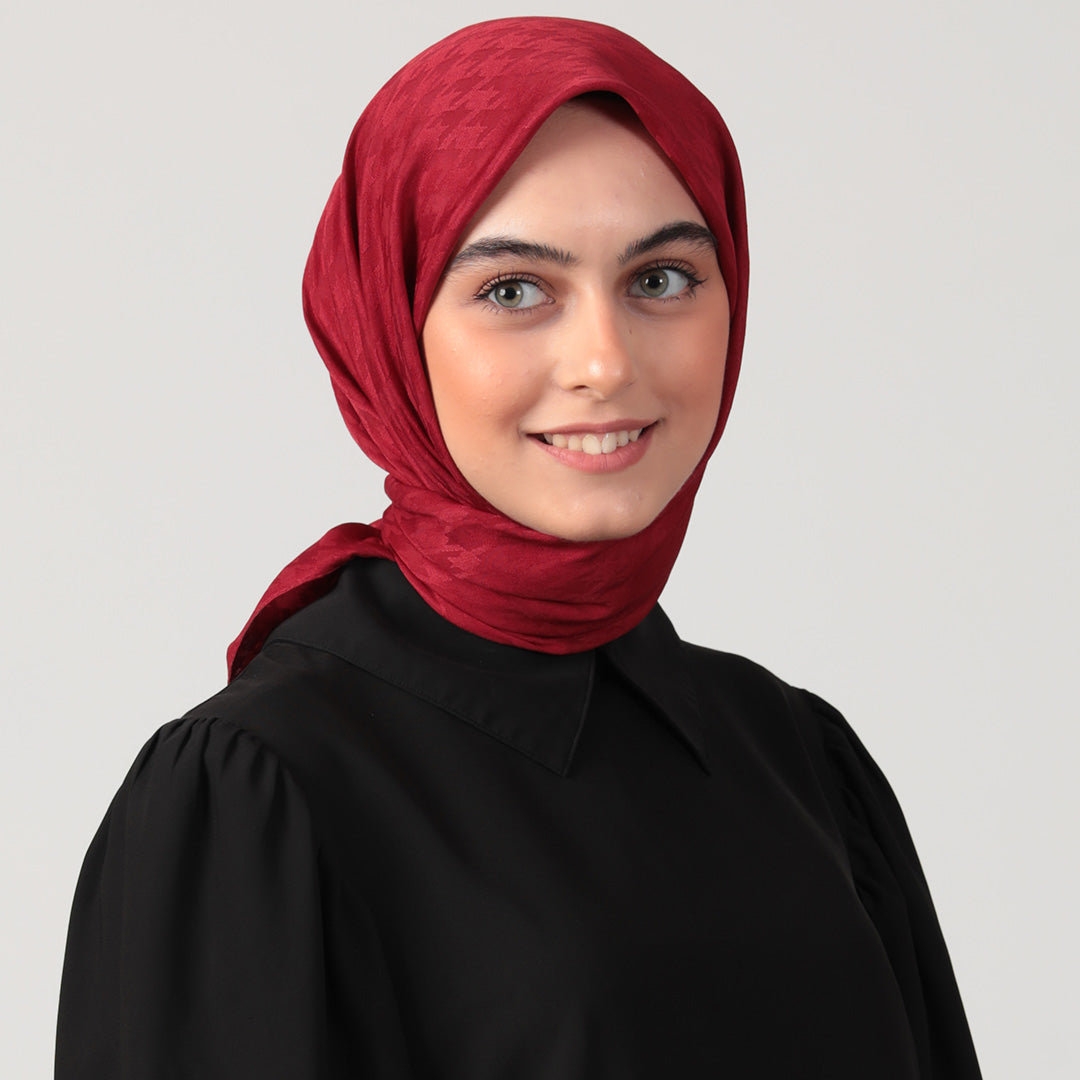 Pamuk Jakar - Kazayağı Desen Eşarp - Bordo