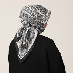 Pamuk İpek Eşarp - Dönence Desen - Beyaz