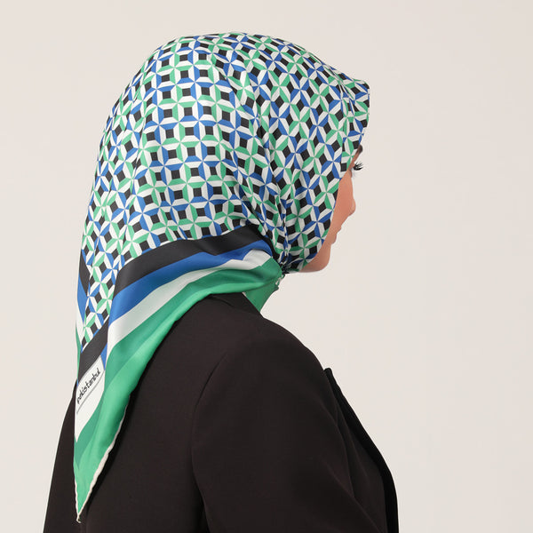 Twill Eşarp - Hipnoz Desen - Fıstık Yeşili