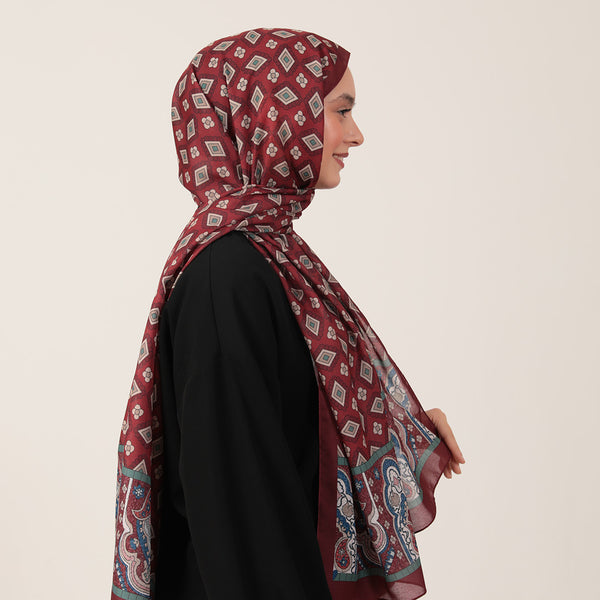 Pamuk İpek Şal - Orient Desen - Bordo