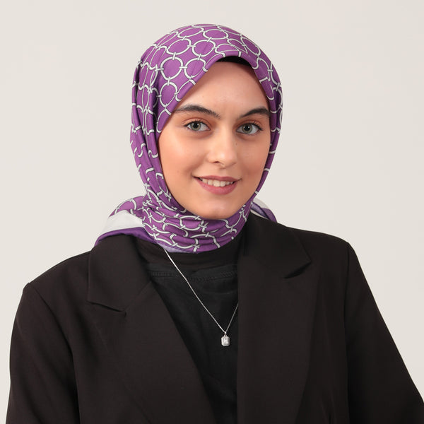 Pamuk İpek Eşarp - Halka Desen - Leylak