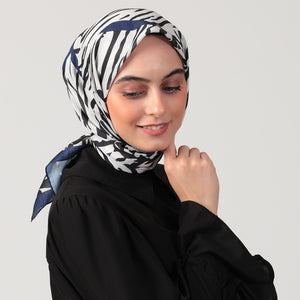 Pamuk İpek Eşarp - Zebra Desen - Lacivert