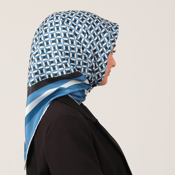 Twill Eşarp - Hipnoz Desen - İndigo