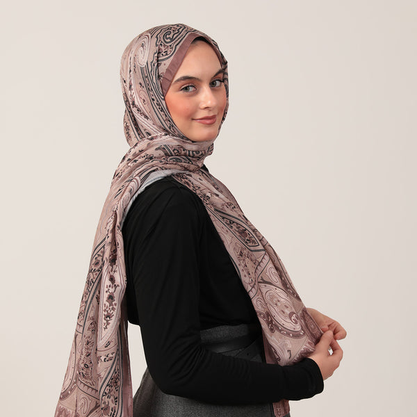 Pamuk İpek Şal - Etnich Desen - Cappuccino