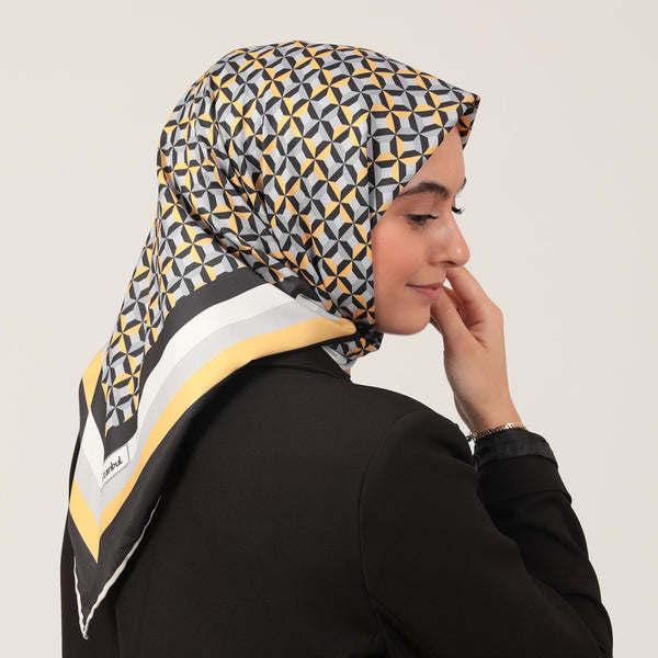 Twill Eşarp - Hipnoz Desen - Sarı