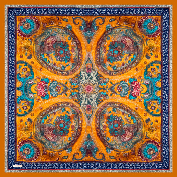 Aurora Desenli Janjan Eşarp - Altın Bahçe - Turuncu