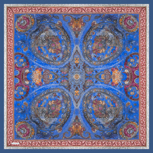 Aurora Desenli Janjan Eşarp - Altın Bahçe - İndigo