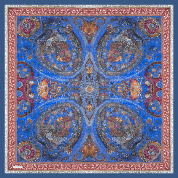 Aurora Desenli Janjan Eşarp - Altın Bahçe - İndigo