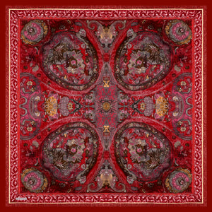 Aurora Desenli Janjan Eşarp - Altın Bahçe - Bordo