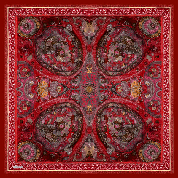 Aurora Desenli Janjan Eşarp - Altın Bahçe - Bordo