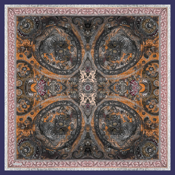 Aurora Desenli Janjan Eşarp - Altın Bahçe - Lacivert