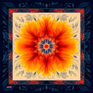 Aurora Desenli Janjan Eşarp - Güneş Çiçeği - Lacivert