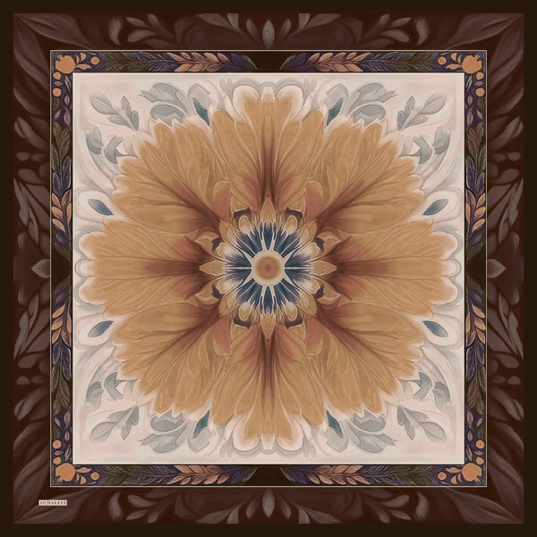 Aurora Desenli Janjan Eşarp - Güneş Çiçeği - Kahverengi